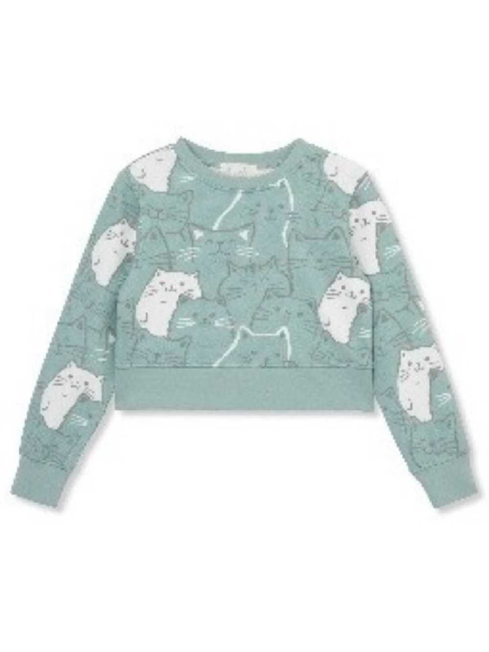 Peek Kids Allover Cat Print Pullover Sweatshirt Aqua Size 6-7